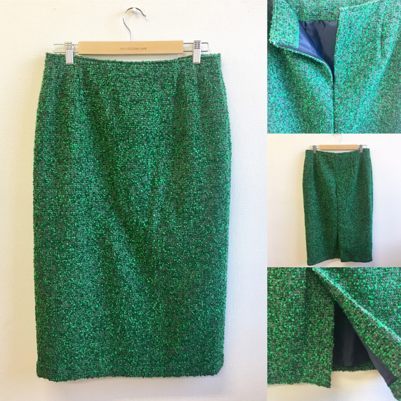 銷售價格★鮮綠色❤️復古花呢緊身裙綠色（帶襯裡的免費L） 第2張的照片