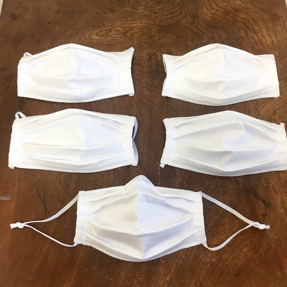 白5枚セット❤️鼻ワイヤー入コットンガーゼ素材のプリーツ立体マスク 大人普通サイズ（白）受注制作 5枚目の画像
