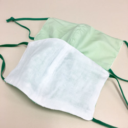 2 件套❤️棉和紗布材料 3D 口罩帶線（成人正常尺寸）祖母綠波爾卡圓點，純綠色 第5張的照片