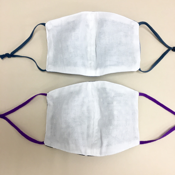 受歡迎的再次上架❗️夏季口罩★2件套❤️透氣的紗布材料3D面膜帶金屬絲（成人正常尺寸）藏青色圓點，淺藍色 第3張的照片