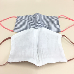 2 件套❤️ 棉和紗布材質 3D 面罩帶線（成人正常）藍色條紋，引擎條紋 第3張的照片