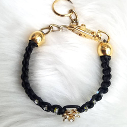 レザーleather犬の首輪★gold★椿【スワロクリスタル】 ホワイトカメリア[お好きな革色]★金色金具★ 7枚目の画像