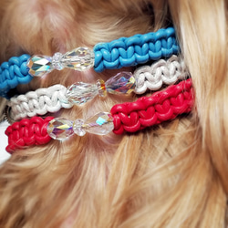 レザーleather♥スワロ♥チェコガラスリボン♪【首輪】[お好きな色の革編み]　クリスタル 3枚目の画像