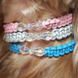 レザーleather♥スワロ♥チェコガラスリボン♪【首輪】[お好きな色の革編み]　クリスタル 5枚目の画像