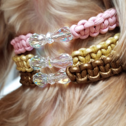 レザーleather♥スワロ♥チェコガラスリボン♪【首輪】[お好きな色の革編み]　クリスタル 4枚目の画像