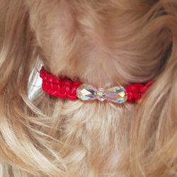 レザーleather♥スワロ♥チェコガラスリボン♪【首輪】[お好きな色の革編み]　クリスタル 7枚目の画像