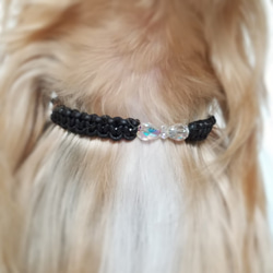 レザーleather♥スワロ♥チェコガラスリボン♪【首輪】[お好きな色の革編み]　クリスタル 8枚目の画像