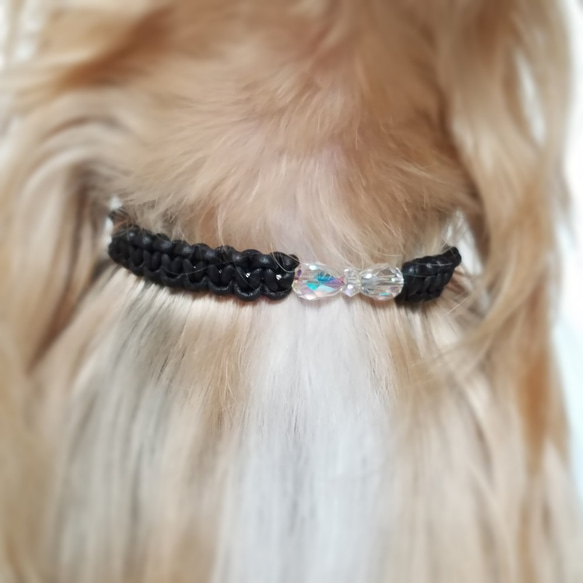 レザーleather♥スワロ♥チェコガラスリボン♪【首輪】[お好きな色の革編み]　クリスタル 8枚目の画像