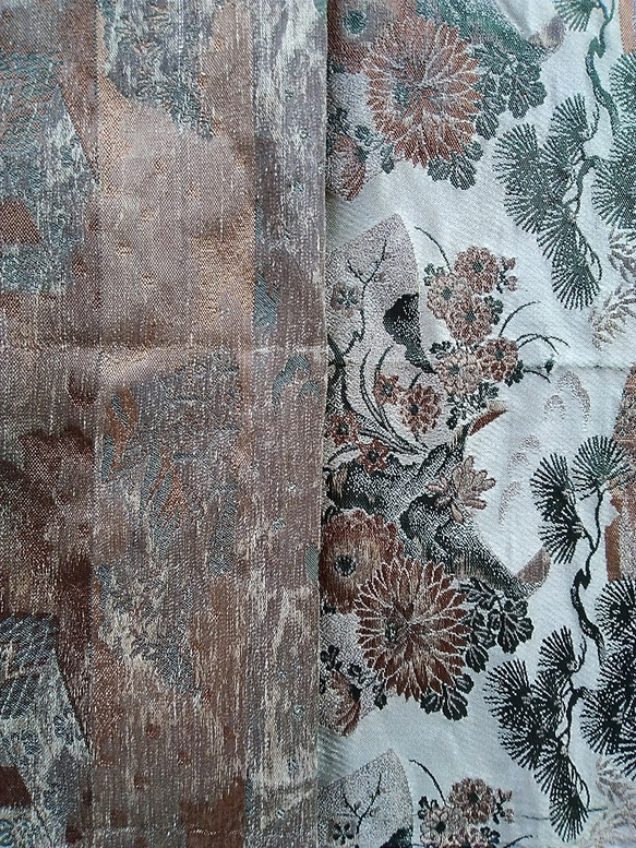 松・鶴・花柄の丸帯からトートバッグ、最高級のこだわり、ひろピー母 5枚目の画像