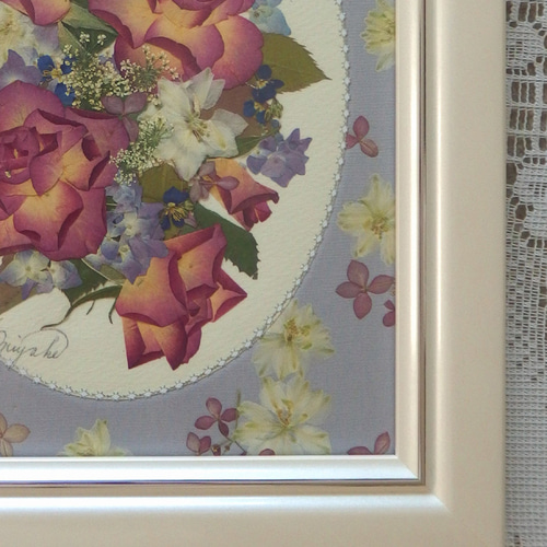 押し花アート 押し花額 秋のバラ 秋色 豪華 ブライダル お祝 敬老の日