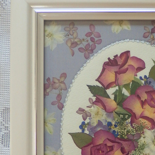 押し花アート 押し花額 秋のバラ 秋色 豪華 ブライダル お祝 敬老の日