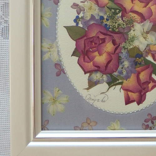押し花アート 押し花額 秋のバラ 秋色 豪華 ブライダル お祝 敬老の日