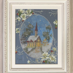 Creema限定クリスマス作品 押し花額 押し花アート クリスマス ブルー系