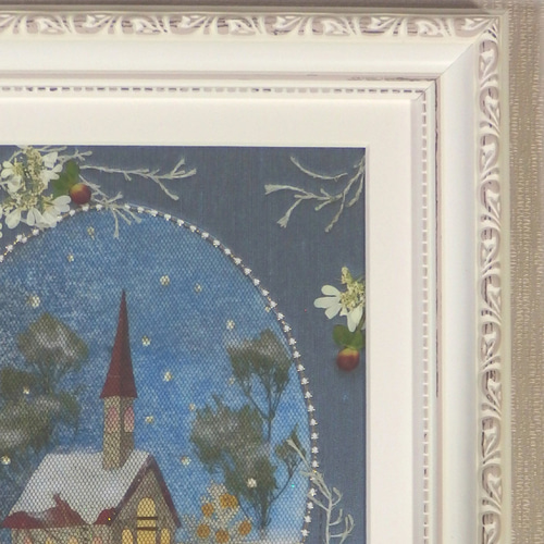 押し花　額 Creema限定クリスマス作品 押し花額 押し花アート クリスマス ブルー系
