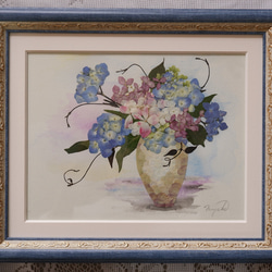 押し花作品 押し花額 押し花アート アジサイ 透明感 ブルー系 夏 涼し気