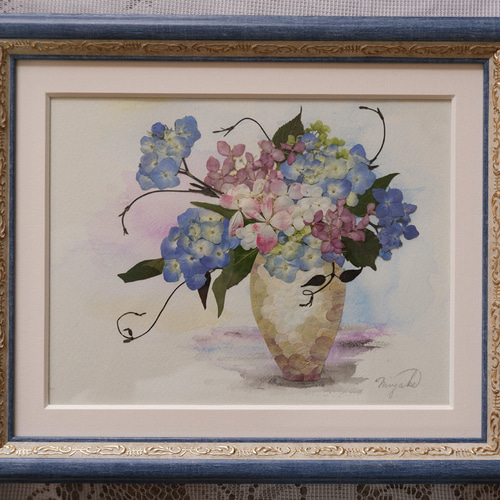 押し花額 押し花アート アジサイ 透明感 ブルー系 夏 涼し気 押し花額 押し花アート アジサイ 透明感 ブルー系 夏 涼し気