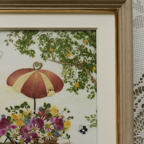 押し花アート❀広場の花屋さん❀押し花額 絵画 アート インテリア 額装 風景画 押し花アート❀広場の花屋さん❀押し花額 絵画 アート