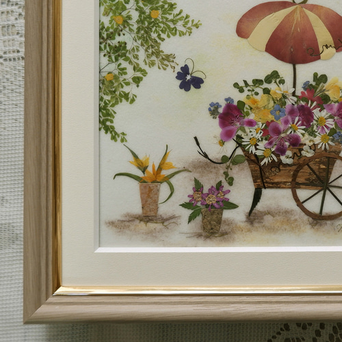 押し花 押し花額 パリのお花屋さん 夏 秋 こかげ 風景 メルヘン