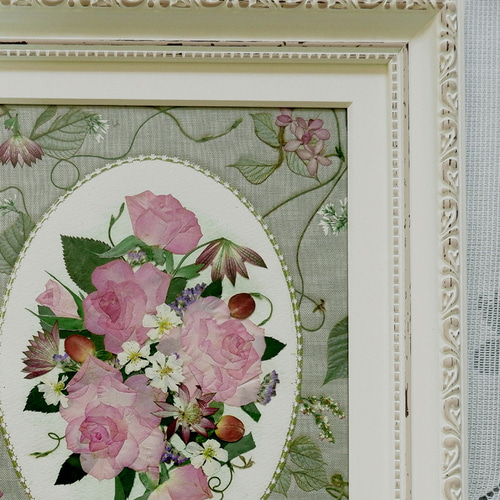 押し花額 押し花アート ピンクのバラ ブライダル お祝 華やか