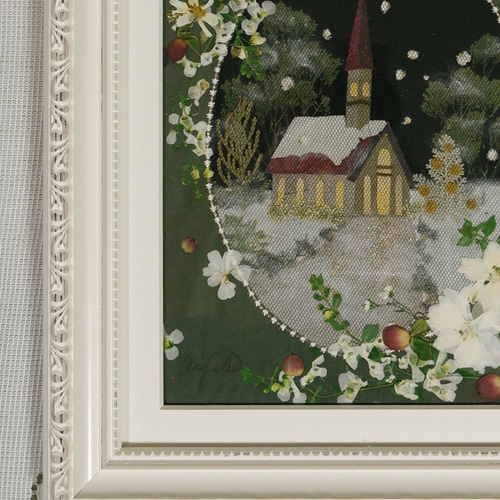 押し花額 押し花アート クリスマス 風景 教会 雪景色 ロマンチック 冬
