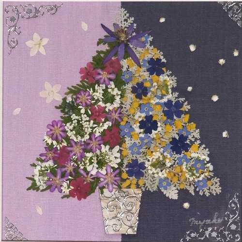 押し花作品 押し花 押し花額 押し花アート クリスマスツリー 可愛い 豪華