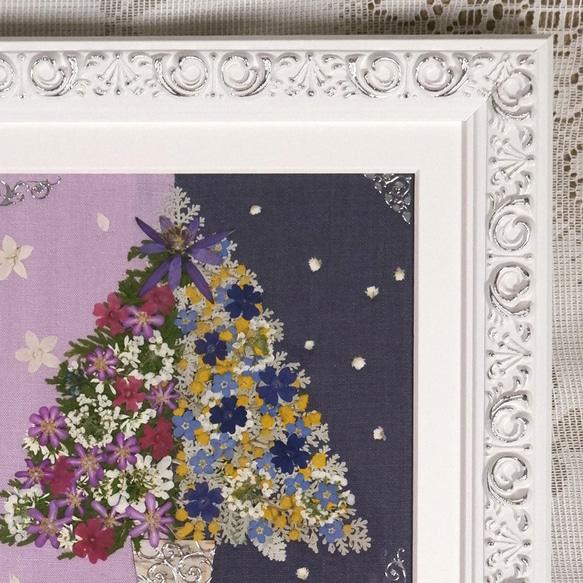 押し花　押し花額　押し花アート クリスマスツリー　可愛い　豪華　小花がいっぱい　キラキラ　 3枚目の画像