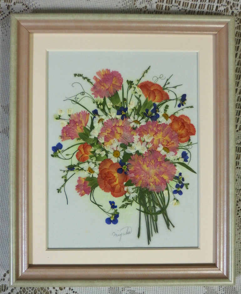 押し花アート❀花の舞❀押し花額 押し花絵画 アート ブーケ 額装 インテリア 空に舞うお花のファンタジー 押し花アート額06 神戸六甲 優花