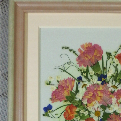 押し花アート〜クレッセントブーケ〜押し花額 絵画 インテリア雑貨 額装 花の絵 押し花額 押し花アート ピンク系 カーネーション ブーケ お祝