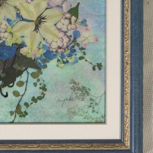 風景押し花額 森と湖のヨーロピアン風景《押し花アート額》#森＃楕円中マット