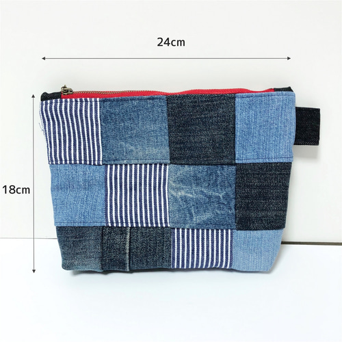 ポーチ リメイクデニム ハンドメイド 1点物 パッチワーク