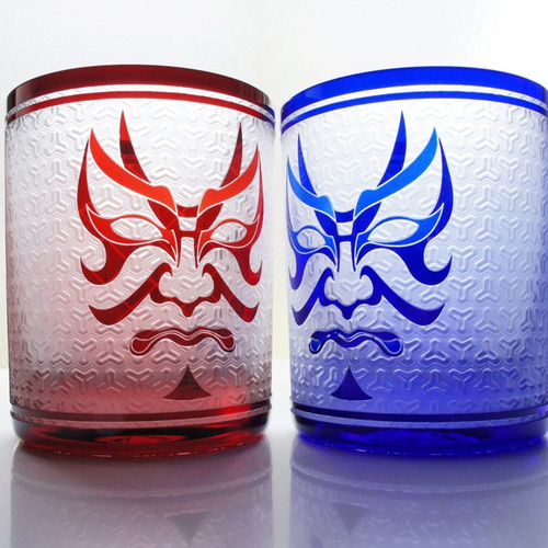 歌舞伎隈取柄サンドブラストグラス