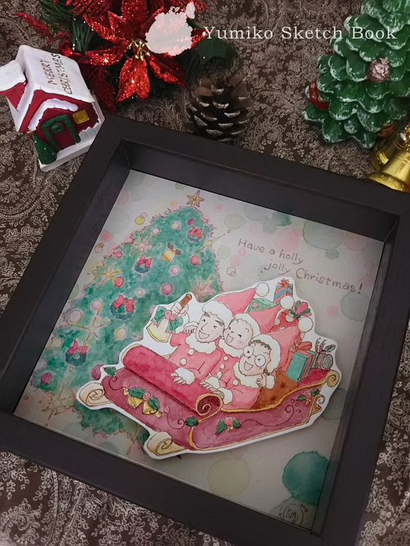 【Xmas限定：受注制作】『クリスマスイラスト☆似顔絵サンタさん』アートBOX 1枚目の画像