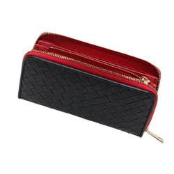 極美品 コーディ レザージャケット 編み込み アルパカ 本革 イントレチャート オリジナル】長財布 イントレチャート 編み込み レザー 黒×赤