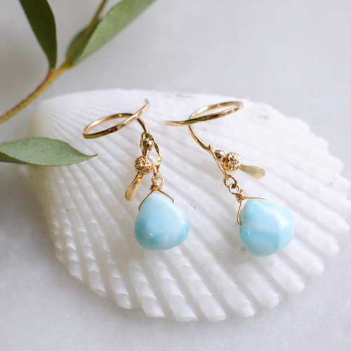 k18YG》ラリマー フープピアス チャーム Jojuly Laima ピアス（フック