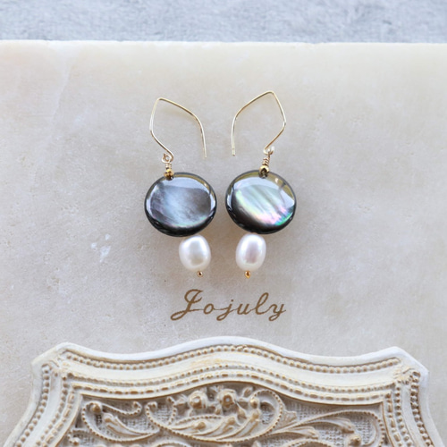 k18 circleブラックシェル黒蝶貝 ピアス Jojuly marquise ピアス