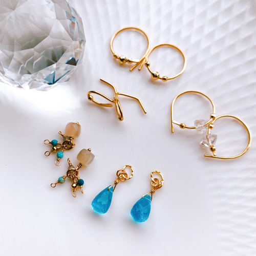 14kgf プルーアパタイト&ムーンストーン ピアスピアスチャーム Jojuly