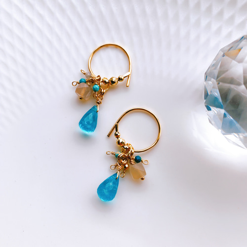 14kgf プルーアパタイト&ムーンストーン ピアスピアスチャーム Jojuly