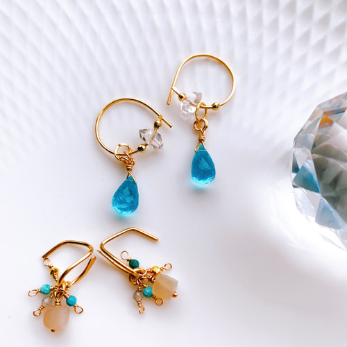 14kgf プルーアパタイト&ムーンストーン ピアスピアスチャーム Jojuly