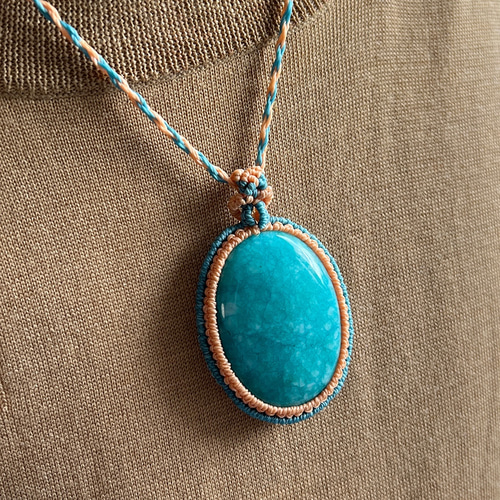 アマゾナイト 大ぶり ダブルフレーム マクラメネックレス ma319