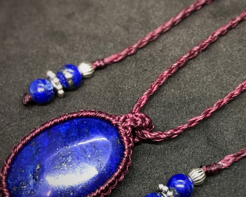 【ちーさん】ラピスラズリ＆ブルートパーズのマクラメ編みネックレス他 ちーさん】ラピスラズリ＆ブルートパーズのマクラメ編みネックレス他