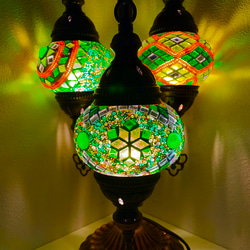 トルコモザイクランプ３灯スタンドランプ（LED電球付） 3枚目の画像