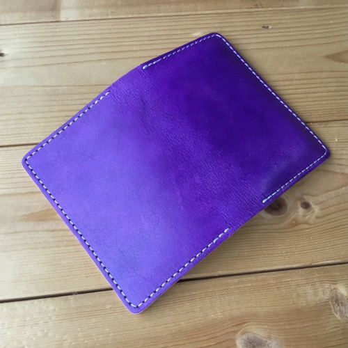 ♪手染め パープル 紫色 名刺入れ！カードケース！牛 革！レザー  