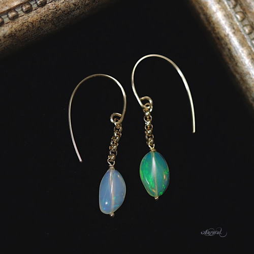 K14GFエチオピア産プレシャスオパールのフックピアス 10月誕生石 14KGF  