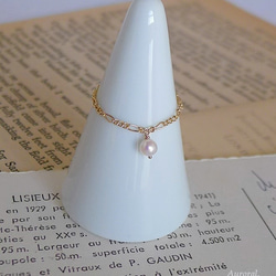 【再販】K14GF 白い真珠のチェーンリング　14KGF ゴールド ホワイトパール 指輪 1枚目の画像
