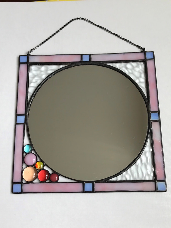 ステンドグラスの掛け鏡1 (ピンク) 4枚目の画像