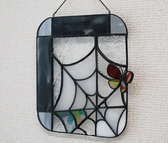 ステンドグラス 蜘蛛の巣×蝶のパネル タペストリー・壁掛け choco