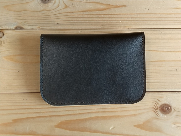 本革製 スリムなお財布 ブラック BW4S 黒色の牛革製 薄いお財布 ぺたんこ BOSSA 7枚目の画像