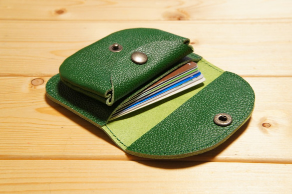ミニ財布 本革製 カードケース付き小銭入れ グリーン BW3GR 緑 コインケース 牛革 コンパクト財布 BOSSA 4枚目の画像