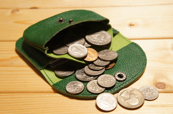 ミニ財布 本革製 カードケース付き小銭入れ グリーン BW3GR 緑 コインケース 牛革 コンパクト財布 BOSSA 5枚目の画像