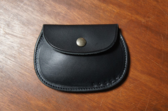 ヌメ革製 シンプル 大きい コインケース ブラック 小銭入れ 財布 本革 牛革 BC5 1枚目の画像